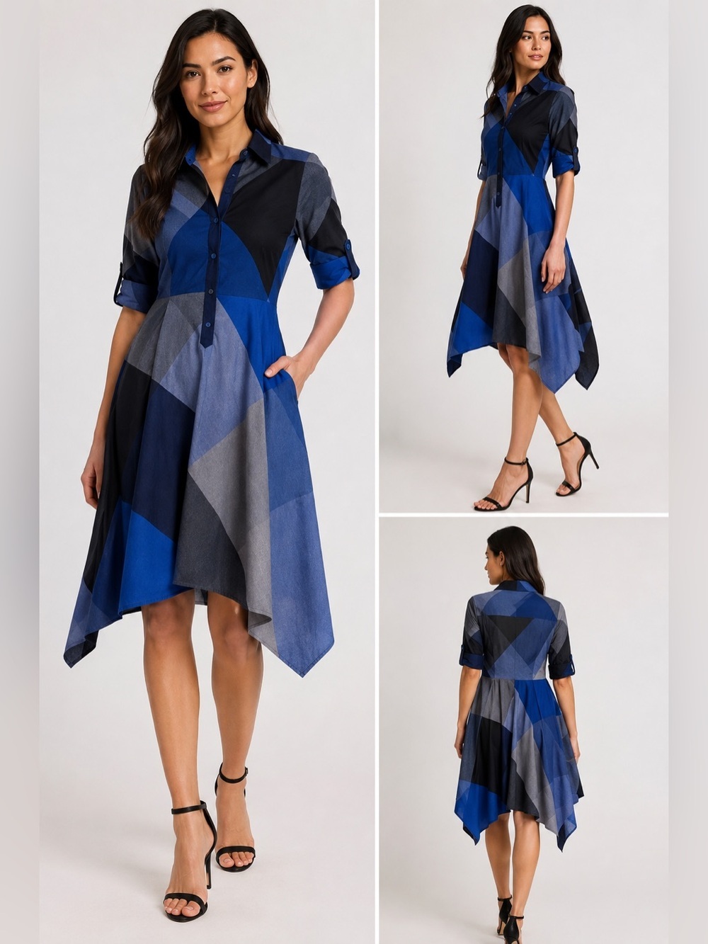 BcbgMaxazria Beatryce Handkerchief Shirt Dress Asymmetric Colorblock long sleeve
